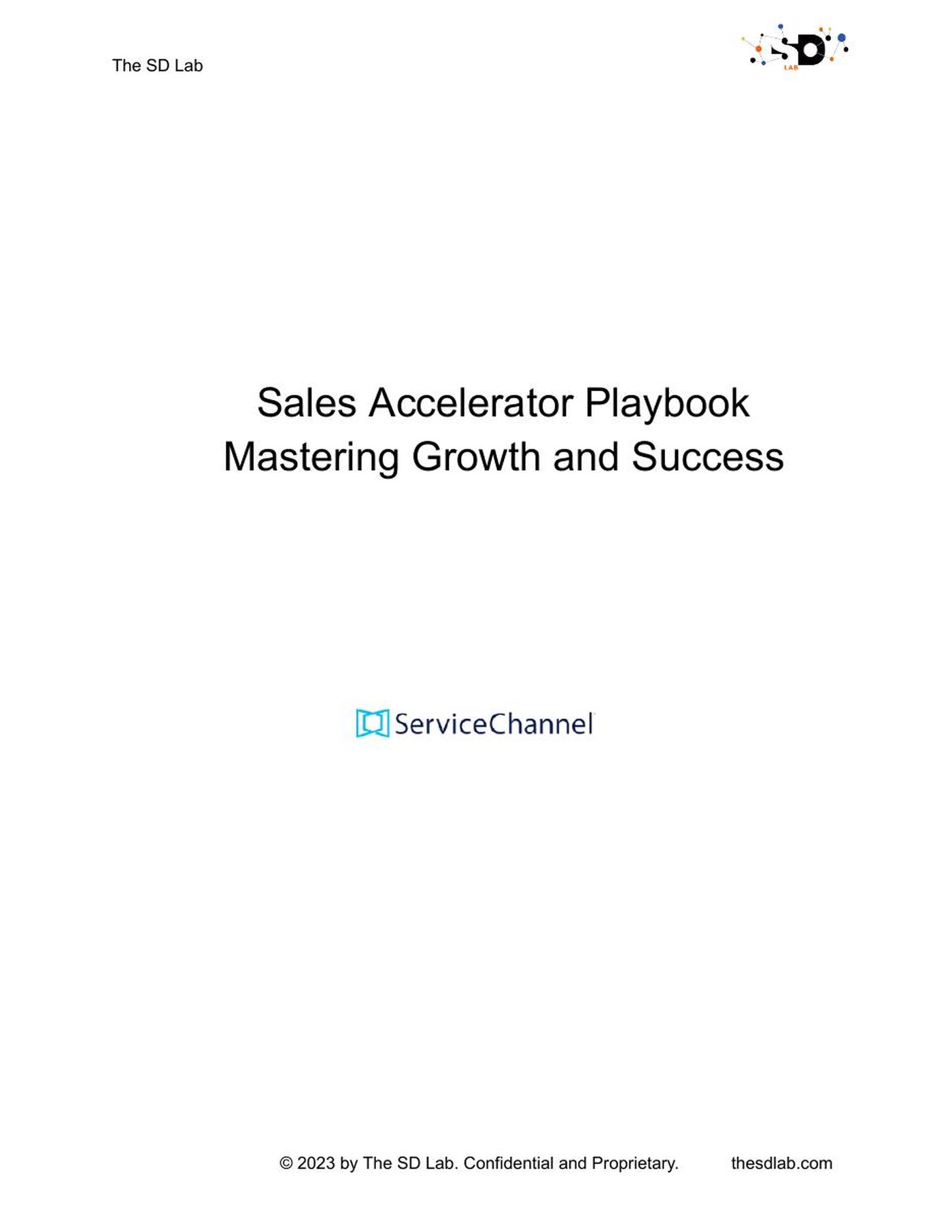 Cover page of the Sales Accelerator Playbook produced for ServiceChannel by The SD Lab.