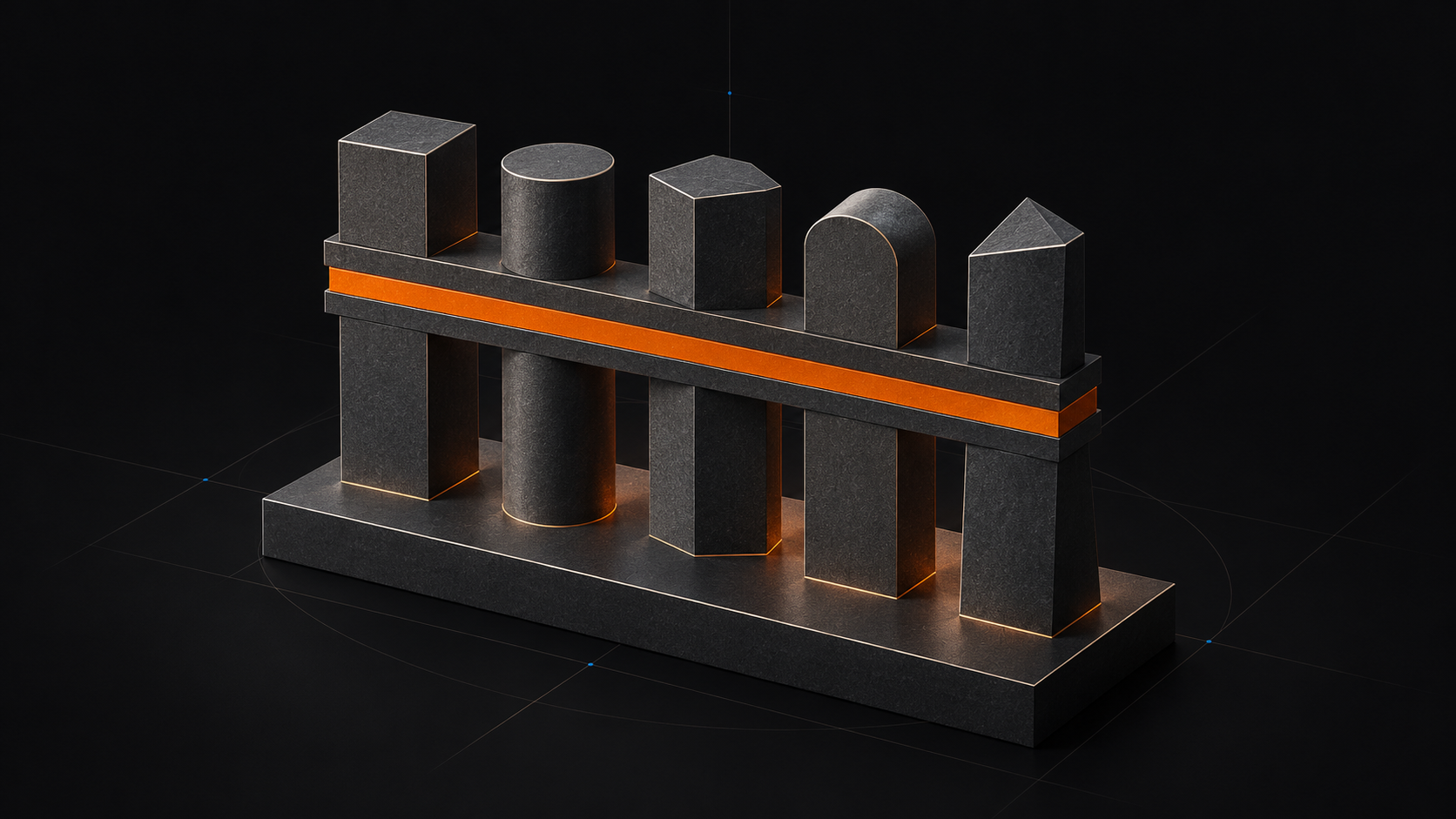 ServiceChannel conceptual cover: five sculptural pillars joined by an orange band.